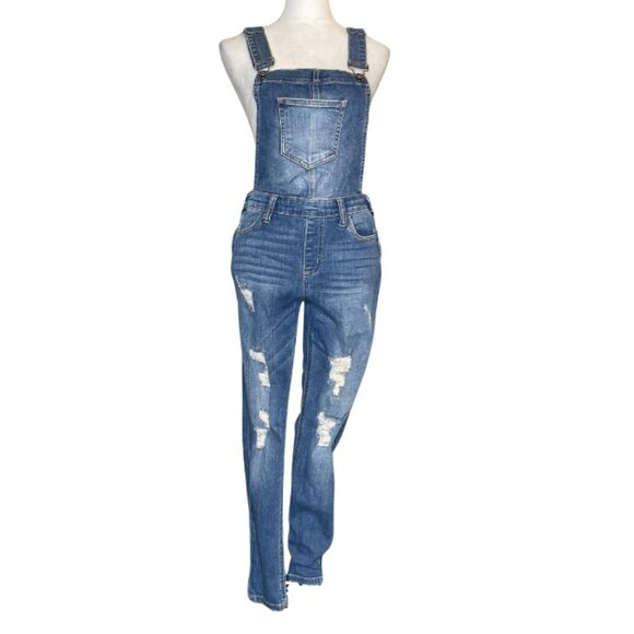Cello Womens Ripped Distressed Denim Overalls Light Wash Cotton Size Medium - Picture 1 of 8